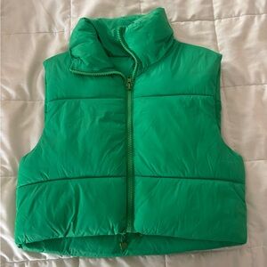 green puffer vest